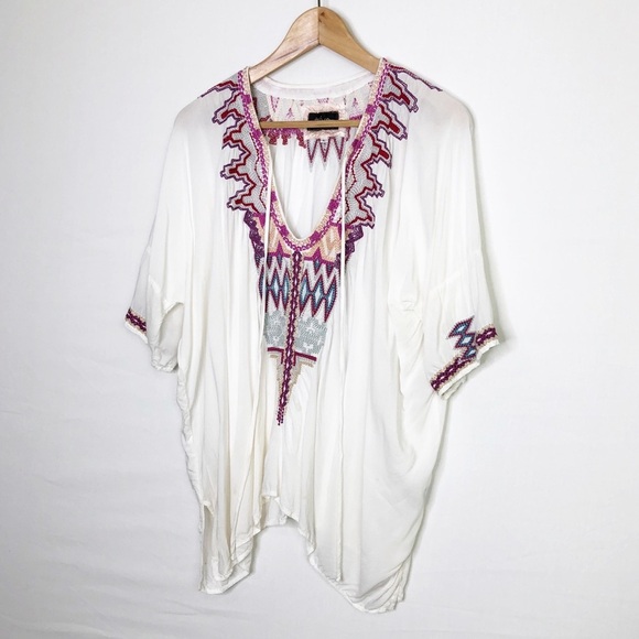 Johnnie Was Biya boHo embroidered tie front tunic top - Picture 4 of 15
